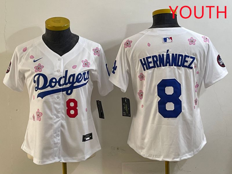 Youth Los Angeles Dodgers #8 Hernandez Sakura Edition 2025 Nike MLB Jersey style 3->youth mlb jersey->Youth Jersey